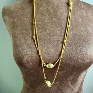 Vintage Gold Tone Textured Bead Station Long Chain Necklace 60 Inch‎ Eclectic